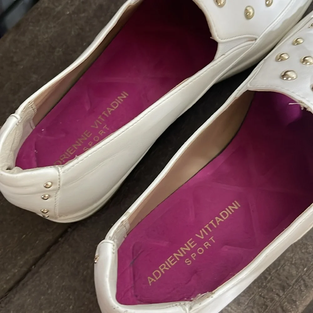 Adrienne Vittadini White and Gold Studded Flats - Picture 6 of 8